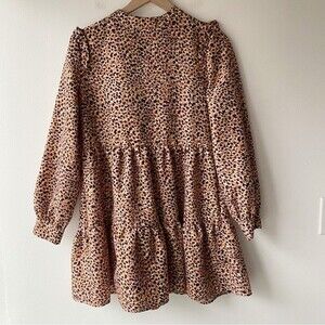 shein abstract print long sleeve tiered ruffle mini dress